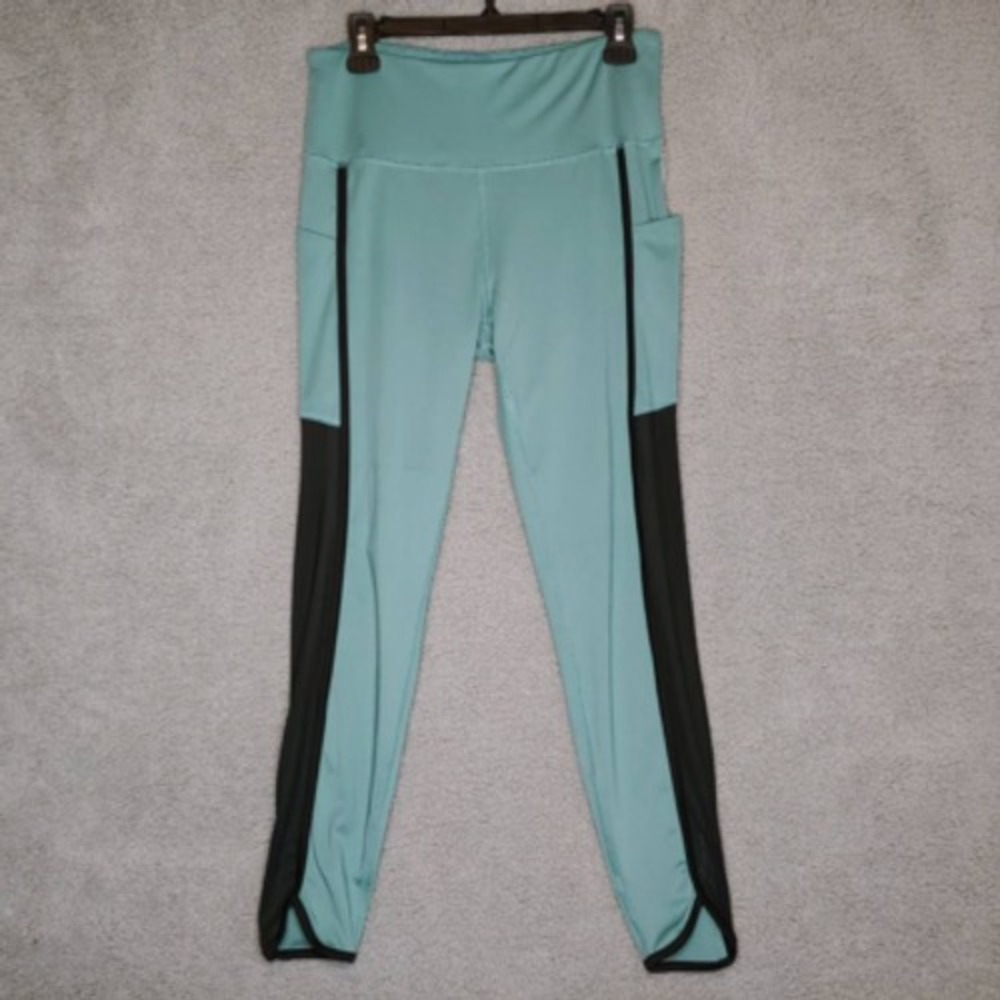 S.O.I. Collection Pants Womens Leggings Green Black Stretch Aerobic L New